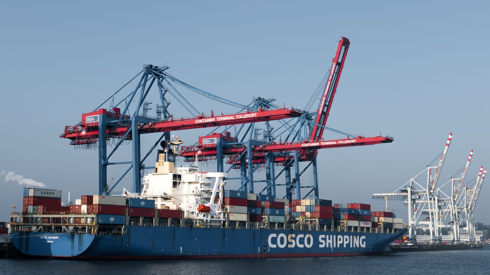 Container ship being loaded at an export terminal